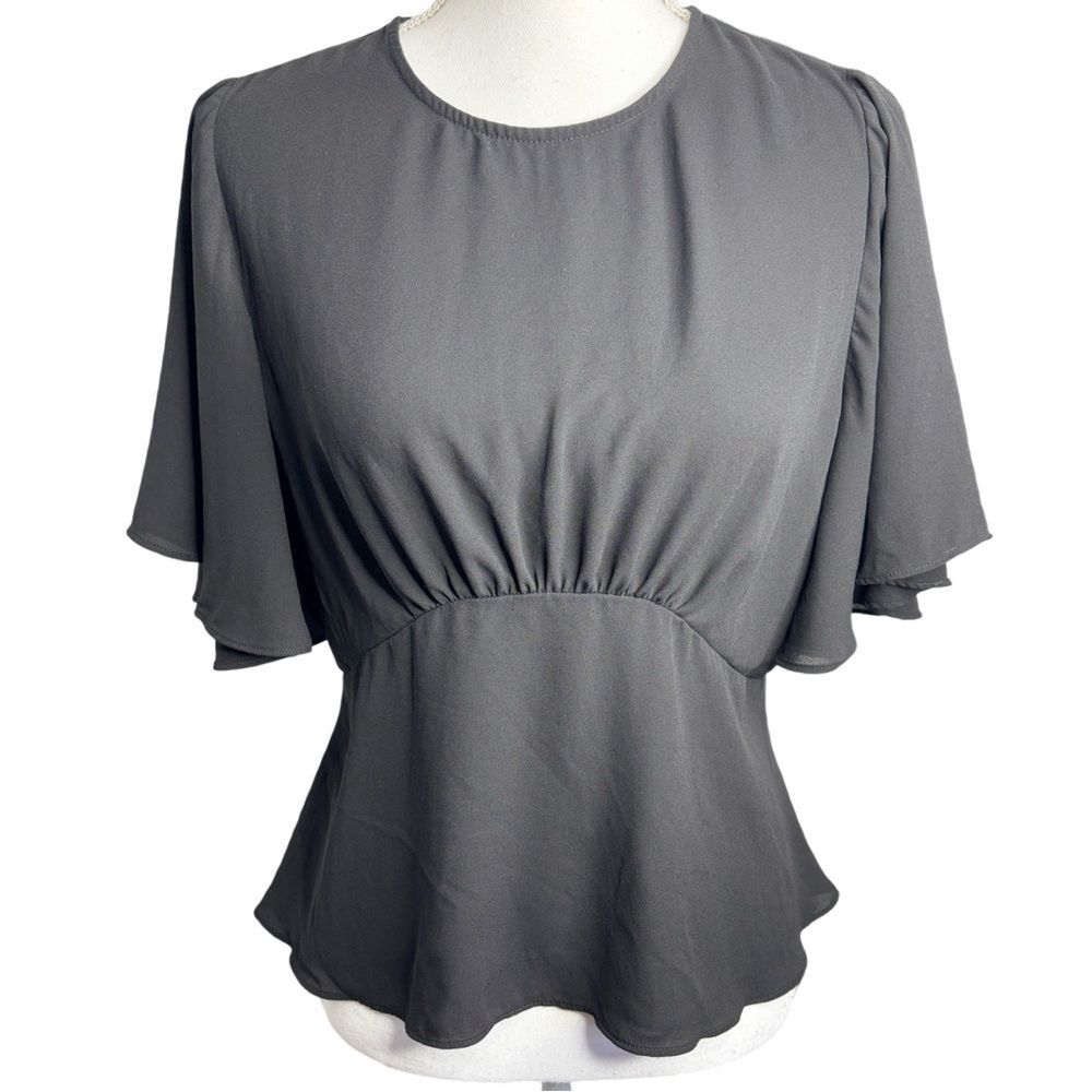 Express Black Short Sleeve Ruffled Peplum Blouse